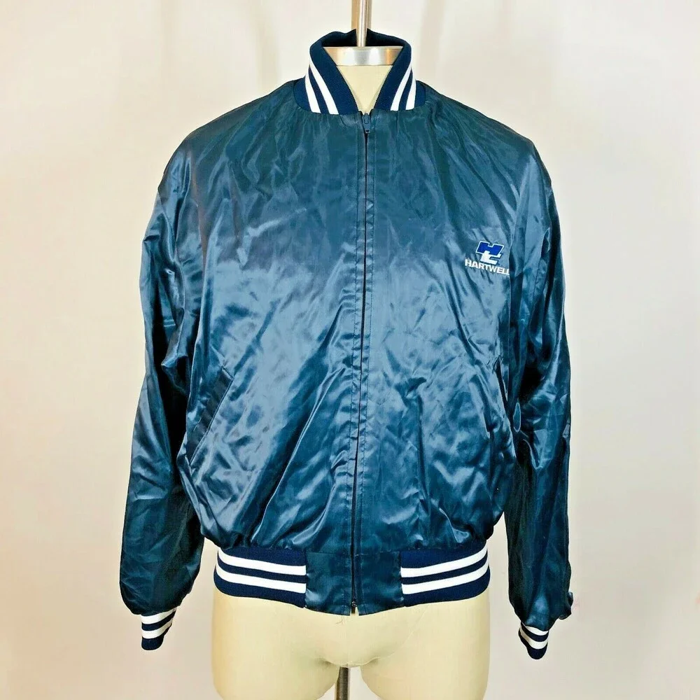 Vintage Hartwell Mister Fox Made USA Jersey Lined Shiny Nylon Bomber Jacket XL